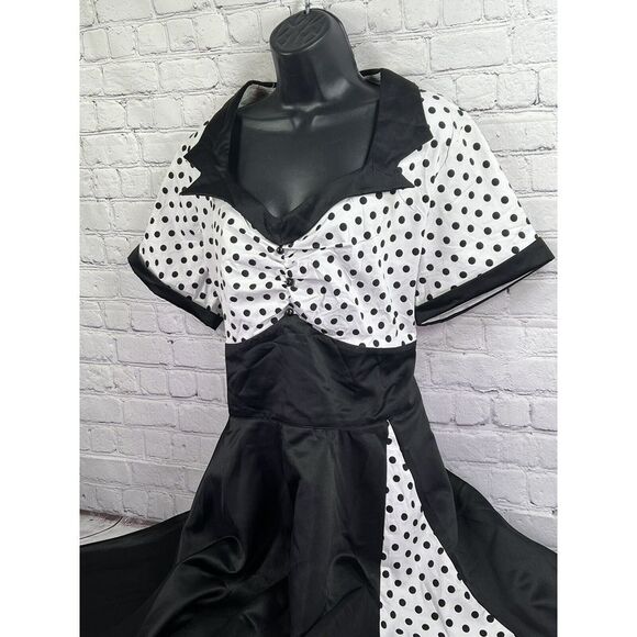 Mocha 50's retro style black white polka dot rockabilly vixen dress size 5XL - Picture 6 of 8